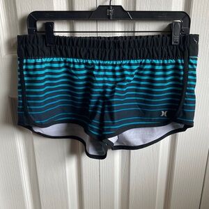 Hurley Black and Teal Striped Beach Shorts